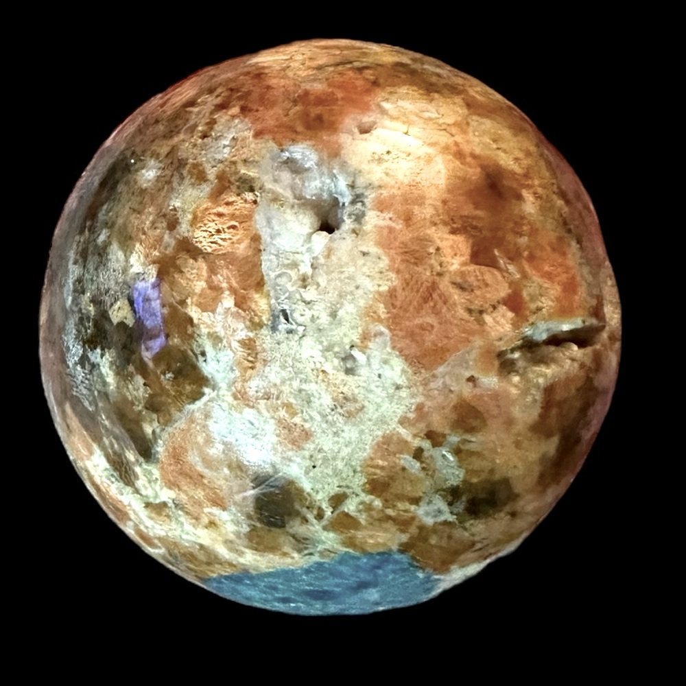Blue Apatite in Sunstone Sphere - Picture 8 of 8